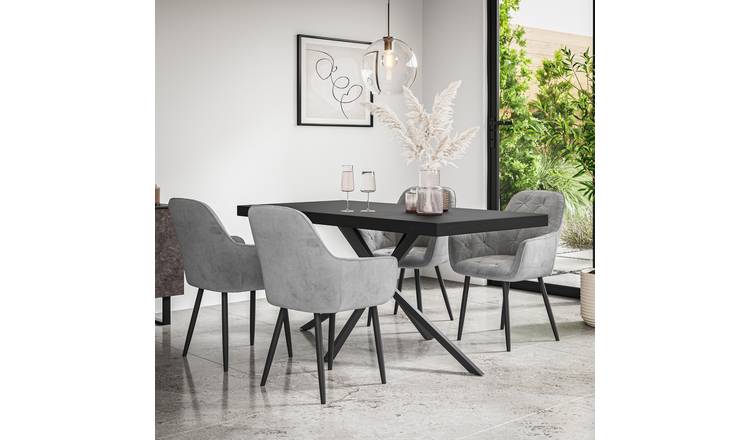 Furniture Online Donni Anika Black Top Dining Table & 6 Grey Chairs