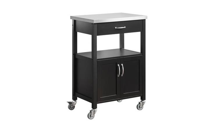 SoBuy Stainless Steel Top 1 Drawer 2 Door Kitchen Storage Trolley - Black