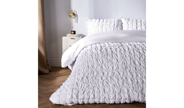 OHS Filled Seersucker Duvet Cover Set White - Double