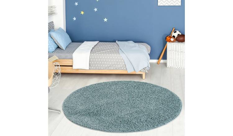 The Rugs Duck Egg Myshaggy Plain Round Shaggy Rug - 120cm
