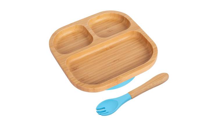 Tiny Dining Bamboo Segmented Baby Weaning Plate & Fork Set - Blue