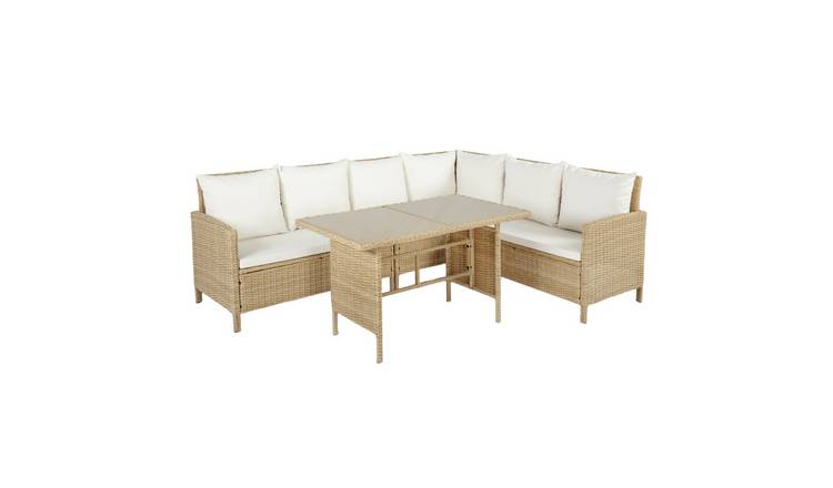 HomeGardenDirect Alia 6 Seater Garden Set With Glass Tabletop - Natural