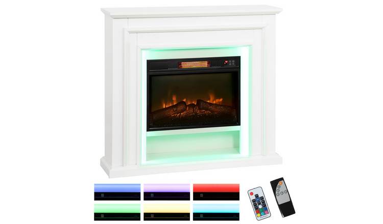 HOMCOM LED Electric Fireplace with Timer - White