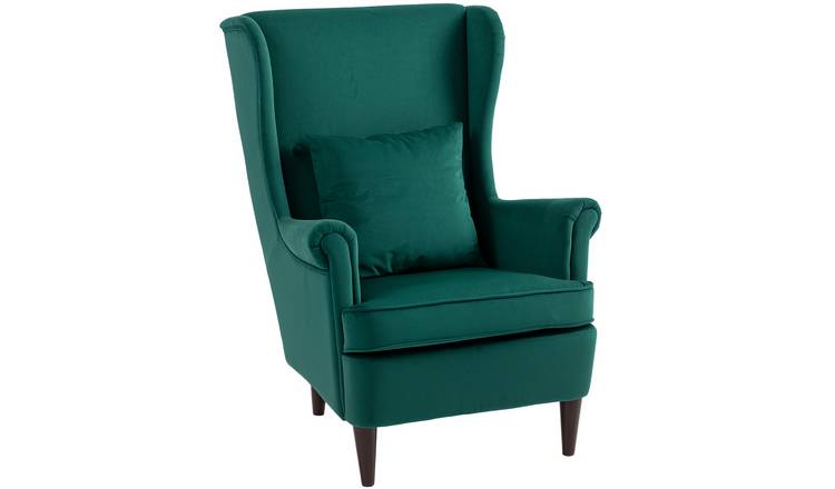 HOMCOM Velvet Modern Accent Chair with High Backrest and Pillow - Green