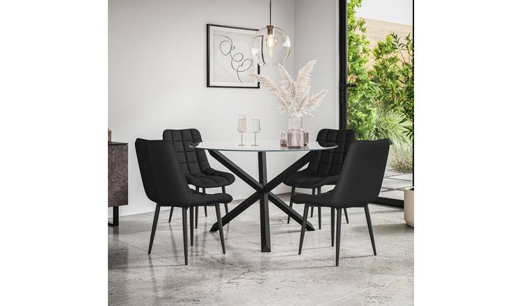 Furniture Online Malvern Nova Glass Top Dining Table & 4 Black Chairs