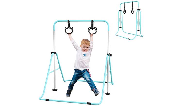 HOMCOM Adjustable Height Folding Hand Grips NonSlip Kid Gymnastics Bar - Green