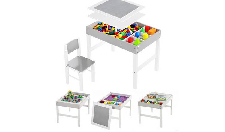 HOMCOM 2 in 1 Activity Kids Table and Chairs Set with Storage Space - Grey