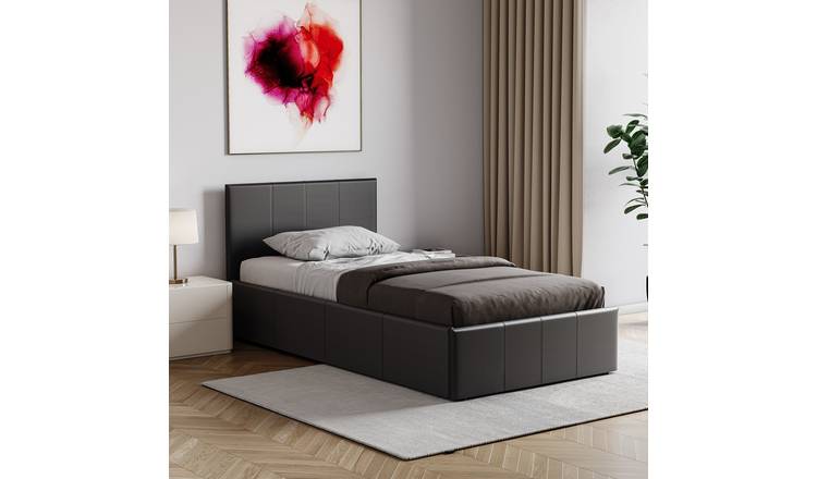 Vida Designs Lisbon Single Ottoman Faux Leather Storage Bed - Black