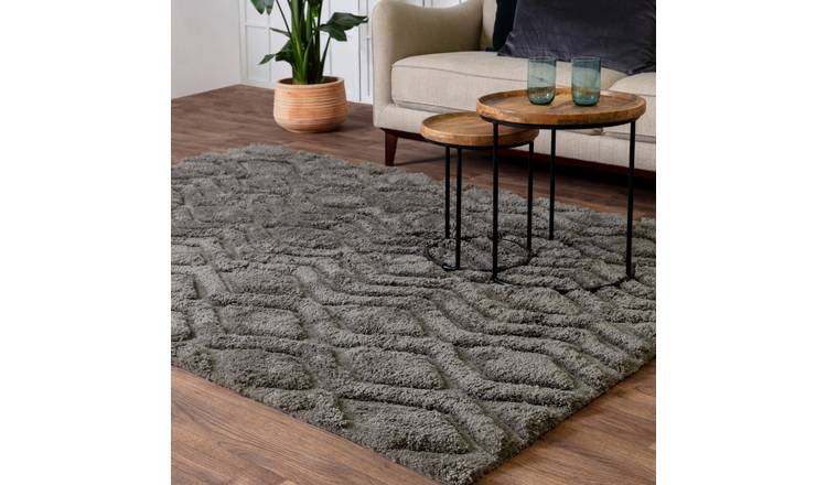 Mega Flooring Black Shaggy Geometric Rug - 200 x 290cm