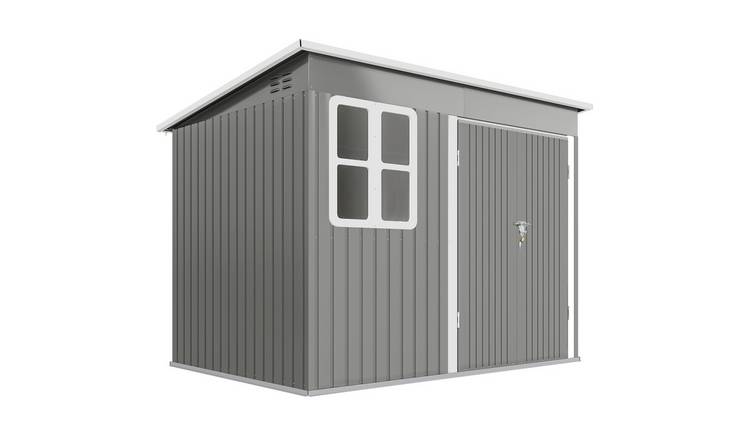Outsunny Garden Shed with Galvanised Steel Windowed - Light Grey