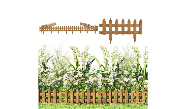 Outsunny Pack of 12 Wooden Border Fences for Lawn Edging - Brown
