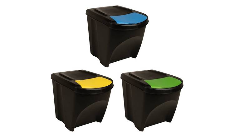 Walplus Pack of 3 Stackable Dustbins 75 L - Anthracite - 39.2 x 29.3 x 33.5 cm