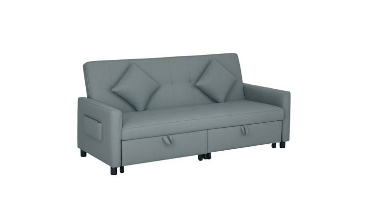 HOMCOM 3 Seater Fabric Sofa Bed with Pull Out Couch - Grey