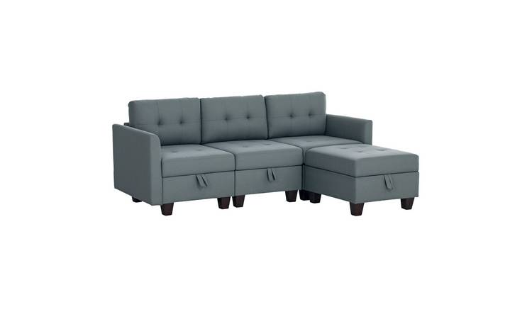 HOMCOM 3 Seater Wooden Tufted Sofa for Living Room - Dark Grey