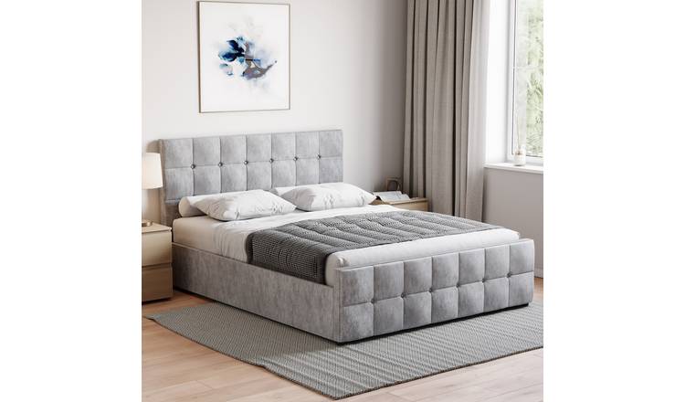 Vida Designs Valentina King Size Crushed Velvet Ottoman Bed - Silver