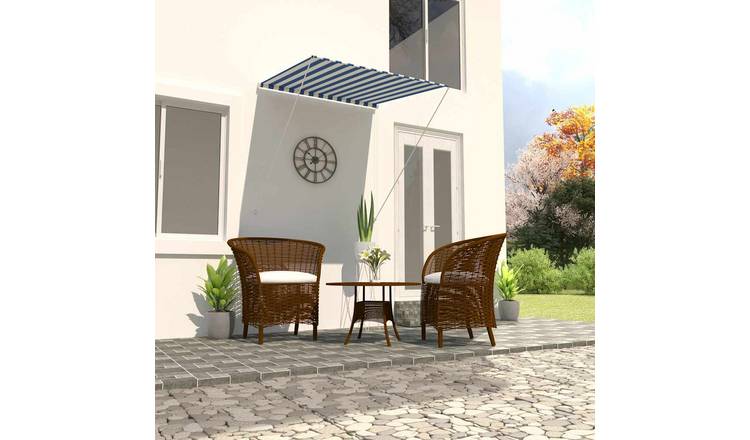 Walplus Polyester Retractable Awning - Blue and White - 100x150 cm