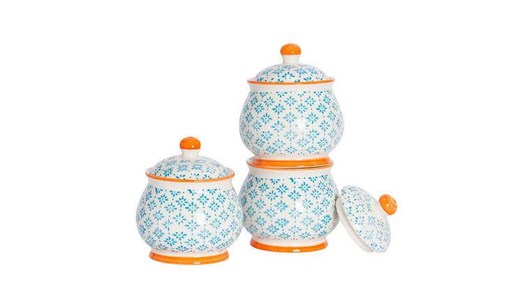 Nicola Spring Hand-Printed Sugar Bowls - Blue - Pack of 3