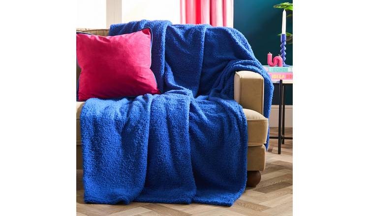 OHS Teddy Fleece Blanket Throw 150 x 200cm - Cobalt Blue