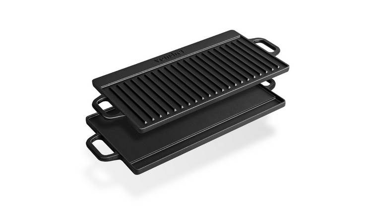 VonShef Cast Iron Pre-Seasoned Non-Stick BBQ Griddle Plate - Black