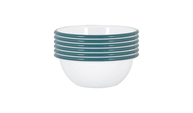 Argon Tableware White Enamel Bowls - Green - Pack of 6