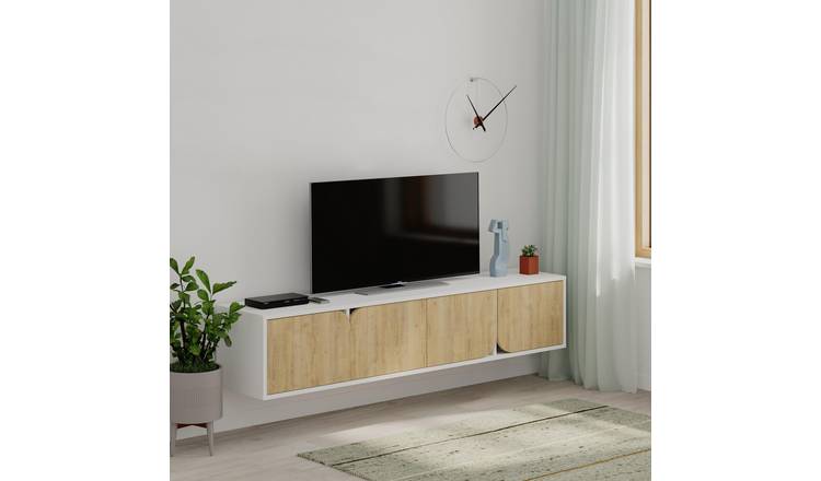 Decortie Spark Particleboard Floating TV Unit - White & Oak