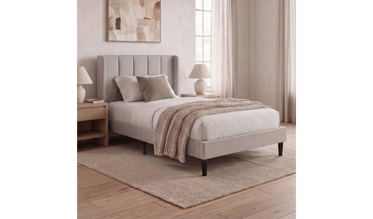 Vida Designs Vianna Single Linen Fabric Bed With Mattress - Beige