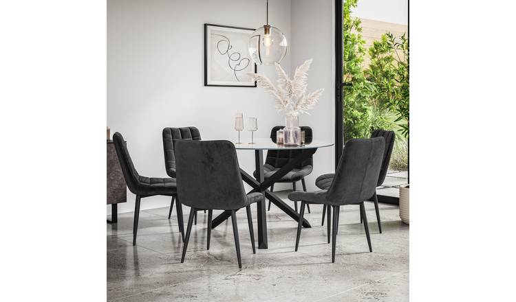 Furniture Online Malvern Nova Glass Top Dining Table & 6 Black Chairs