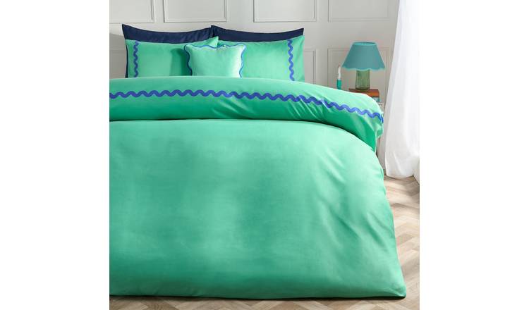 OHS Wave Edge Duvet Cover Set Green/Blue - Double