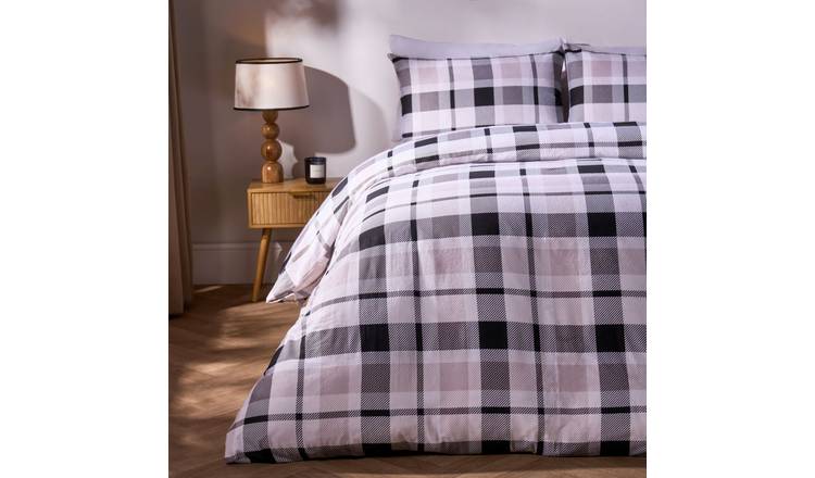 OHS Farmers Check Brushed Duvet Cover Set Mono - King