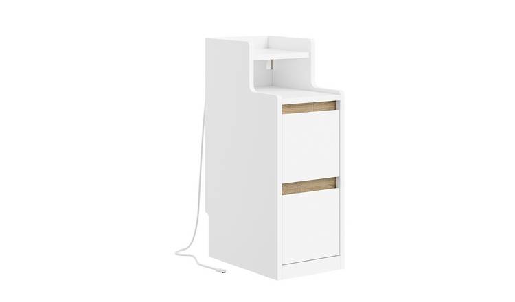 SoBuy 2 Drawer 1 Shelf Touch Lamp & USB Charging Slim Bedside Table - White