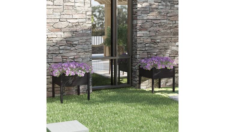 Walplus Pack of 2 Wood Garden Planter - Black - 70 x 70 x 70 cm