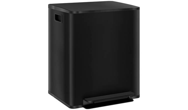 HOMCOM 50L Stainless Steel Double Pedal Bin - Black