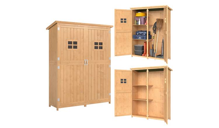 Outsunny Wooden Garden Shed with Two Windows - Natural Wood