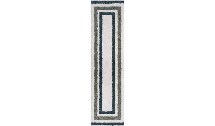 The Rugs Green Moodi Border Shaggy Runner Rug - 80 x 300cm