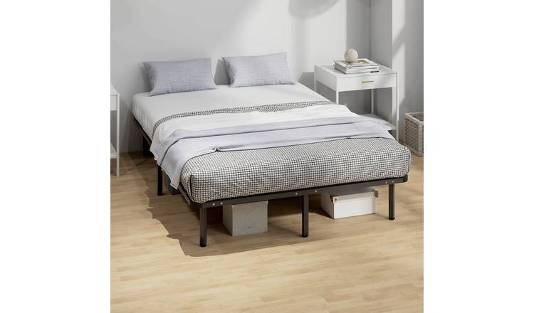 HOMCOM 4F6 Metal Platform Double Bed Frame with Wood Slats - Black