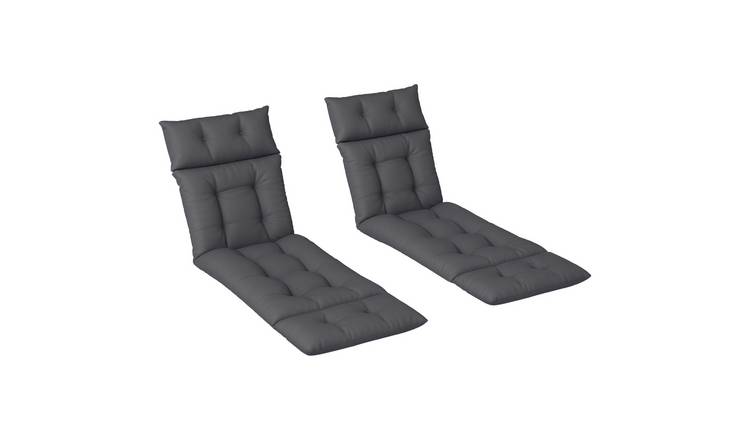 Outsunny Set of 2 Outdoor Sun Lounger Cushions with Ties - Dark Grey