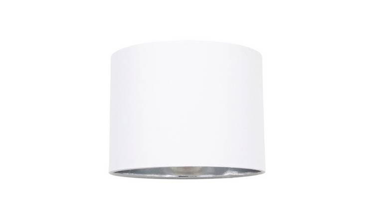Happy Homewares White Cotton Fabric Small with Shiny Silver Lampshade - 20cm