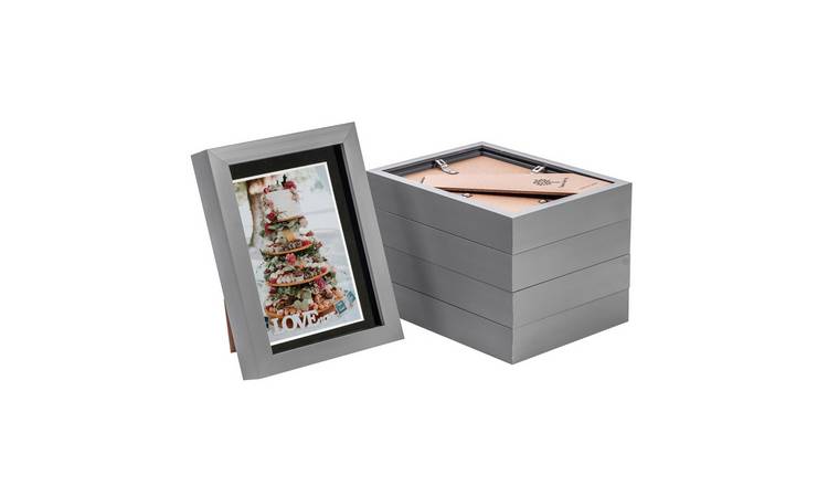Nicola Spring 3D Box Photo Frames - 5 x 7" with Mount - Set of 5 - Grey