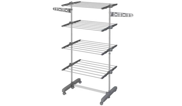 HOMCOM 4-Tier Foldable Clothes Drying Rack with Wheels and Wings - Grey