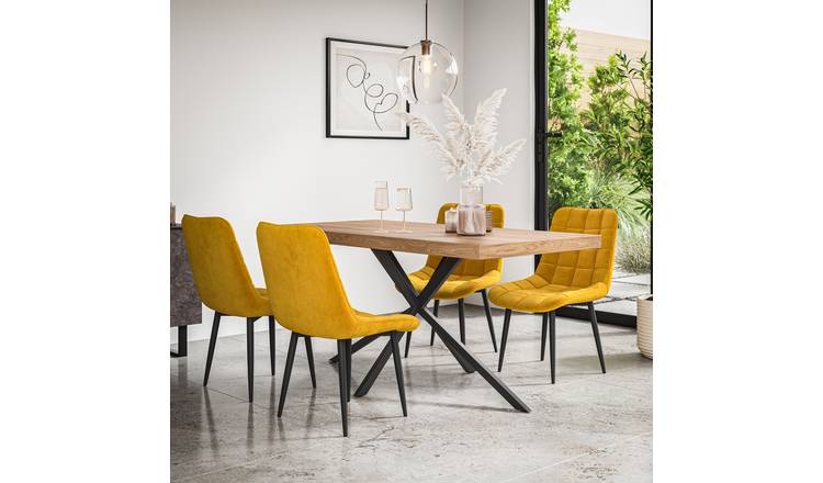 Furniture Online Donni Nova Oak Effect Dining Table & 6 Mustard Chairs
