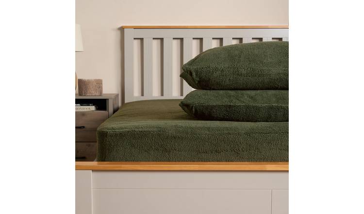 OHS Teddy Fleece Thermal Fitted Bed Sheet Woodland Green - Double