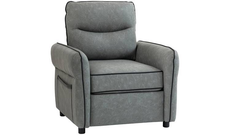 HOMCOM 1 Seater Faux Leather Sofa with Thick Cushion - Grey
