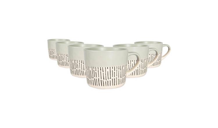 Nicola Spring Ceramic Dipped Dash 475ml Coffee Mugs Pack of 6 - Grey