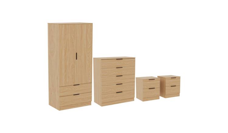 Vida Designs Trega Bedroom Set (Bedsides, 5 Drawer Chest, 2x2 Wardrobe) - Pine