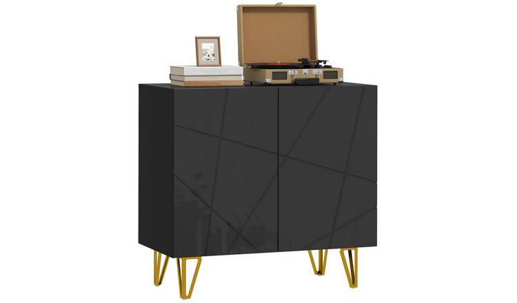 HOMCOM High Gloss Sideboard with 2 Doors and Adjustable Shelves - Black