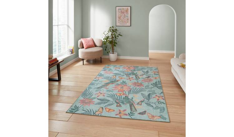 Mega Flooring Green Modern Nature Print Rug - 122 x 170cm