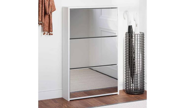 Walplus Engineered Wood Shoe Cabinet - High Gloss White - 63 x 17 x 102.5 cm