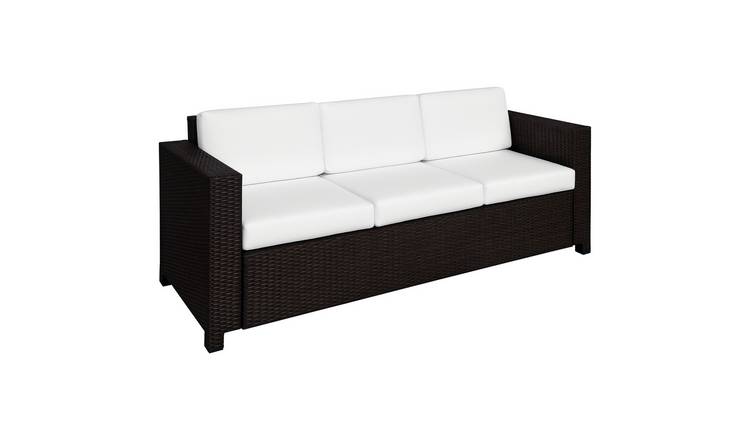 Outsunny 3 Seater Rattan Sofa with Thick Padded Cushion - Brown