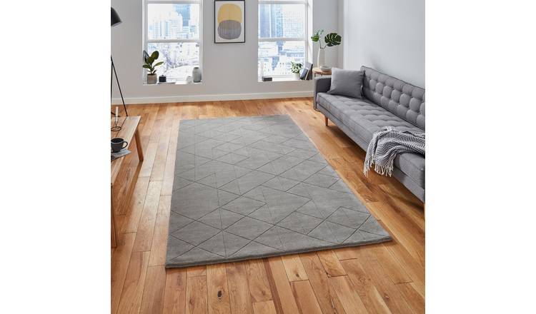 Mega Flooring Grey Modern Chequered Rug - 120 x 170cm