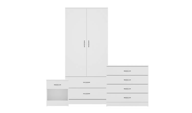 Vida Designs Riano Bedroom Set (Bedside, 4 Drawer Chest, 2x2 Wardrobe) - White